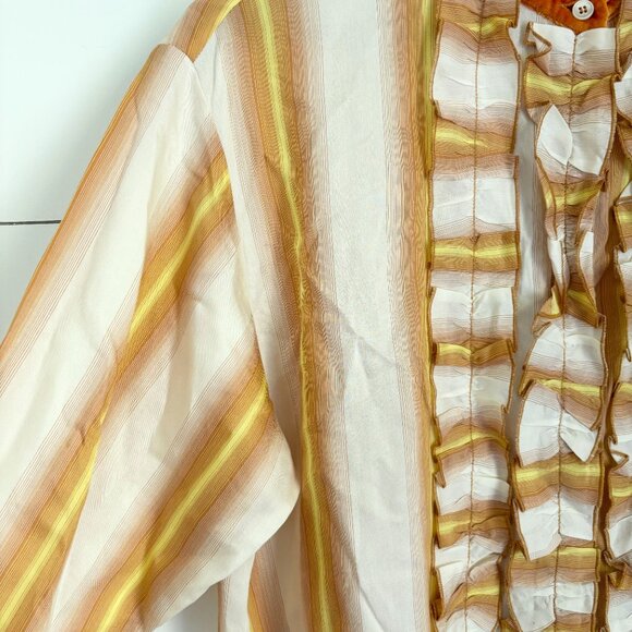 Forte Forte NWOT yellow, brown and white button down blouse with velvet collar - Picture 5 of 7
